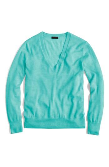Women's J.crew V-neck Italian Featherweight Cashmere Sweater - Blue