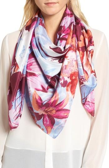Women's Nordstrom Print Silk Square Scarf, Size - Purple