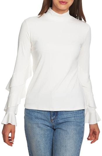 Women's 1.state Ruffle Sleeve Rib Knit Top, Size - White