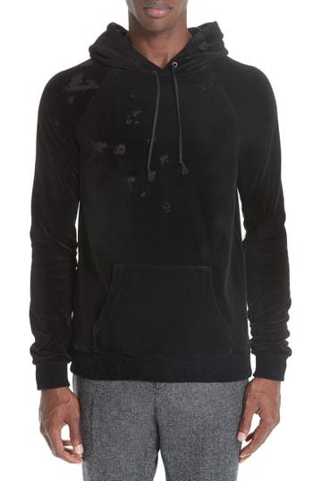 Men's Saint Laurent Burnout Velour Hoodie - Black