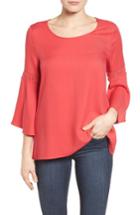 Women's Pleione Lace Inset Bell Sleeve Blouse - Red