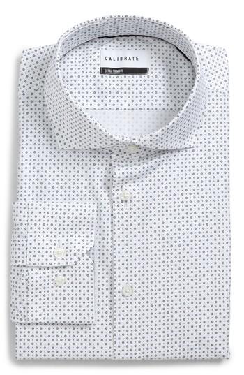 Men's Calibrate Extra Trim Fit Stretch Dot Dress Shirt .5 32/33 - White