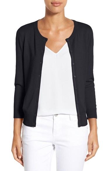 Petite Women's Halogen Three Quarter Sleeve Cardigan P - Black