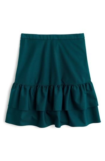 Women's J.crew Wool Flannel Ruffle Skirt - Green