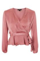 Women's Topshop Satin Blouson Sleeve Wrap Blouse Us (fits Like 0) - Pink