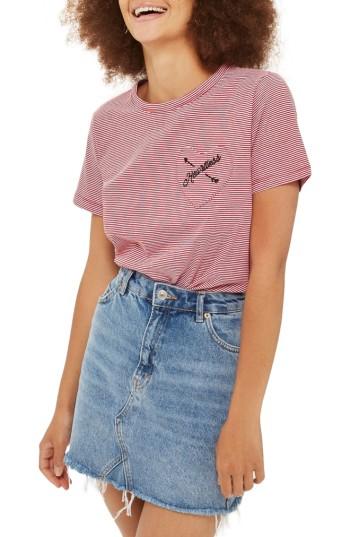 Women's Topshop Heartless Stripe Tee Us (fits Like 6-8) - Red