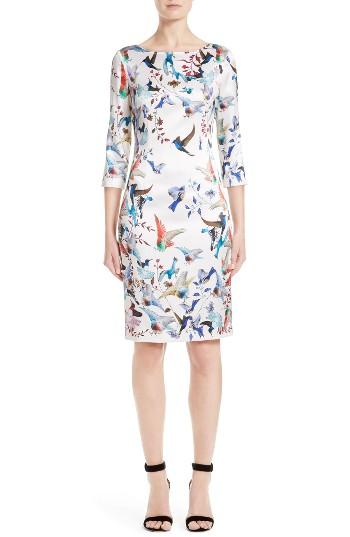 Women's St. John Collection African Sparrows Print Stretch Silk Dress