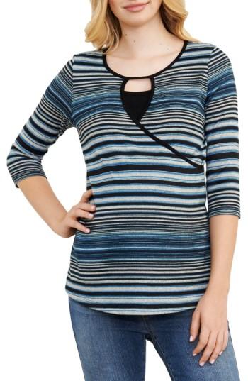 Women's Maternal America Stripe Crossover Maternity/nursing Top - Blue/green