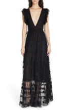Women's Ulla Johnson Fifi Embroidered Tulle Maxi Dress - Black