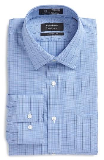 Men's Nordstrom Men's Shop Smartcare(tm) Traditional Fit Windowpane Dress Shirt .5 32/33 - Blue