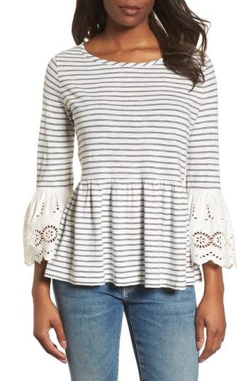 Women's Caslon Stripe Bell Sleeve Peplum Top