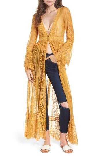 Women's Band Of Gypsies Bell Sleeve Lace Kimono - Yellow