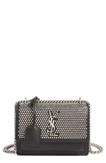 Saint Laurent Small Sunset Studded Leather Shoulder Bag - Black