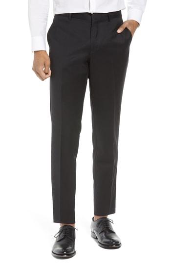 Men's Nordstrom Men's Shop Flat Front Tech-smart Extra Trim Trousers - Black