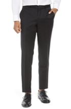 Men's Nordstrom Men's Shop Flat Front Tech-smart Extra Trim Trousers - Black