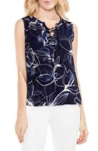 Women's Vince Camuto Fresco Petals Lace-up Blouse, Size - Blue