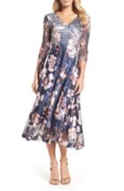 Women's Komarov Print Charmeuse & Lace A-line Dress - Blue