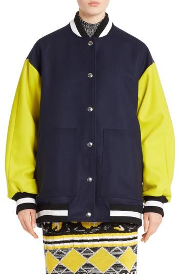 Women's Msgm Eagle Wool Blend Bomber Jacket Us / 44 It - Blue
