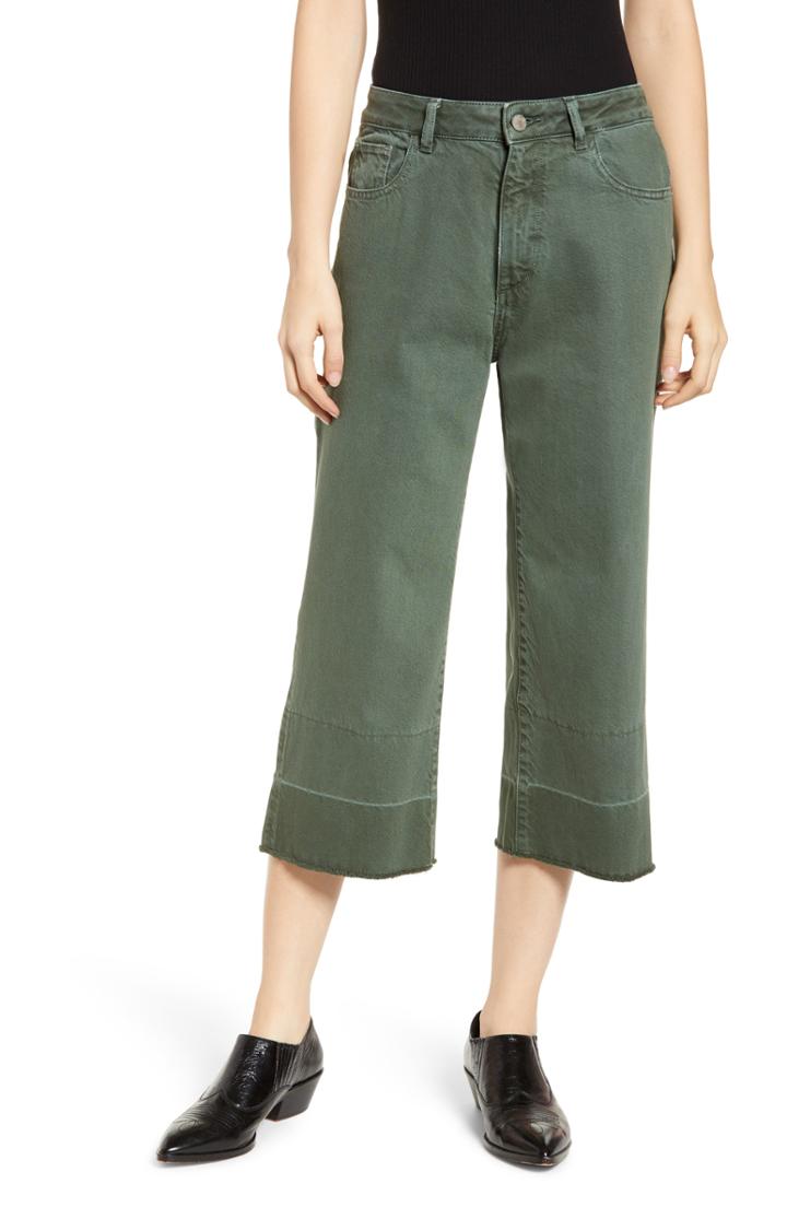 Women's Dl1961 Hepburn High Waist Crop Wide Leg Jeans - Green