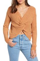 Women's Woven Heart Knotted Chenille Sweater - Yellow