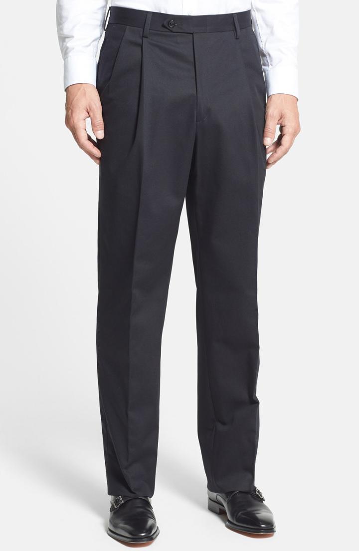 Men's Berle Pleated Cotton Trousers X 34 - Black