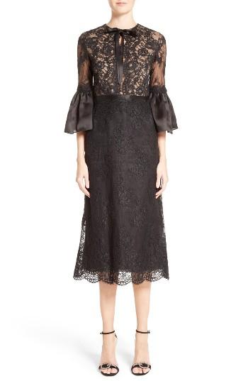 Women's Marchesa Bell Sleeve Lace Midi Dress - Black