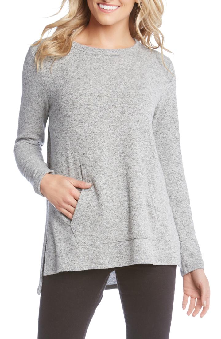 Women's Karen Kane Side Slit Kangaroo Pocket Knit Top - Grey
