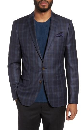 Men's Sand Trim Fit Plaid Wool Sport Coat R - Grey