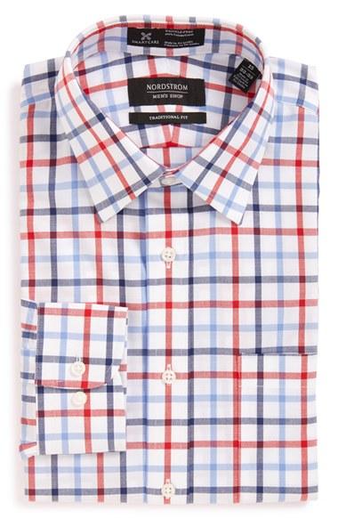 Men's Nordstrom Men's Shop Smartcare(tm) Traditional Fit Check Dress Shirt .5 33 - Red