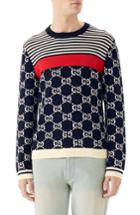 Men's Gucci Stripe & Double-g Crewneck Sweater - Burgundy