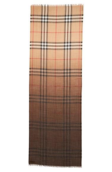 Women's Burberry Ombre Check Wool & Silk Scarf, Size - Beige