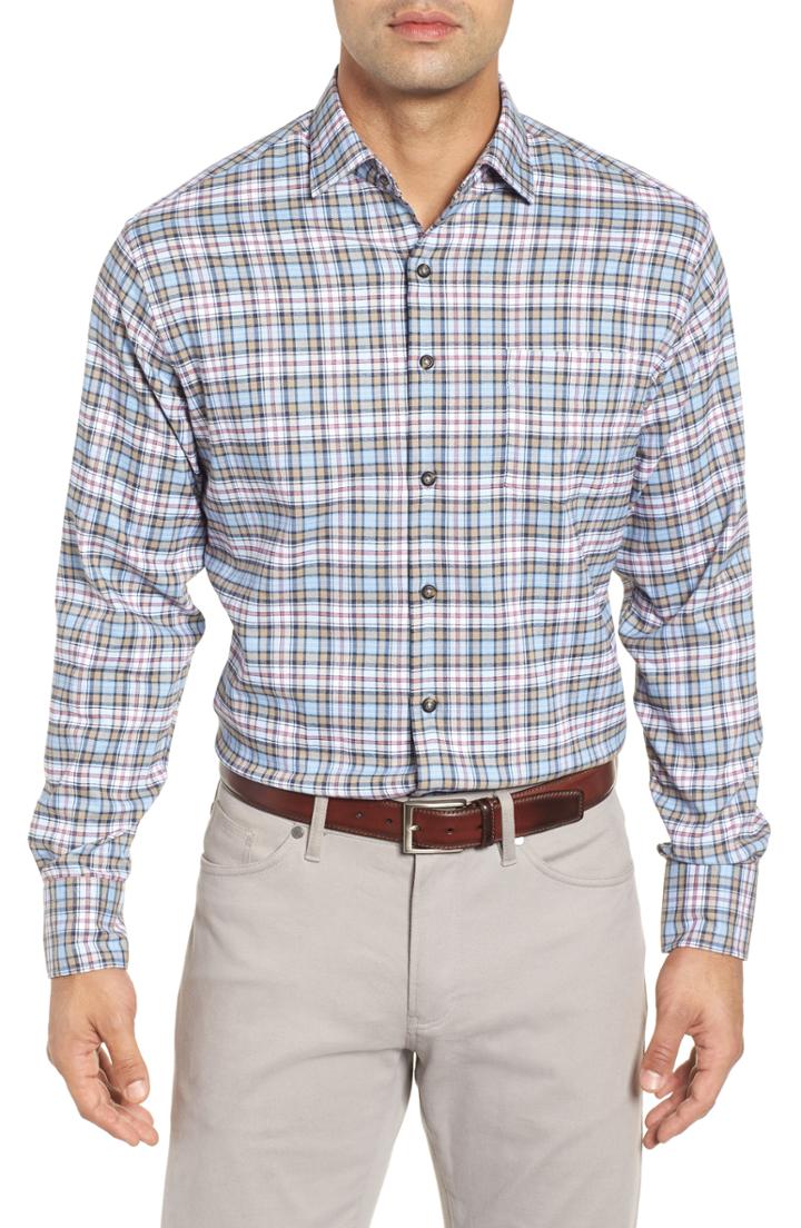 Men's Peter Millar Allman Plaid Performance Flannel Shirt - Blue