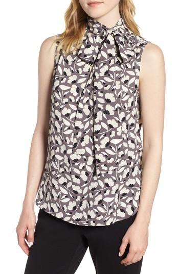 Women's Anne Klein Tie Front Print Blouse - Beige