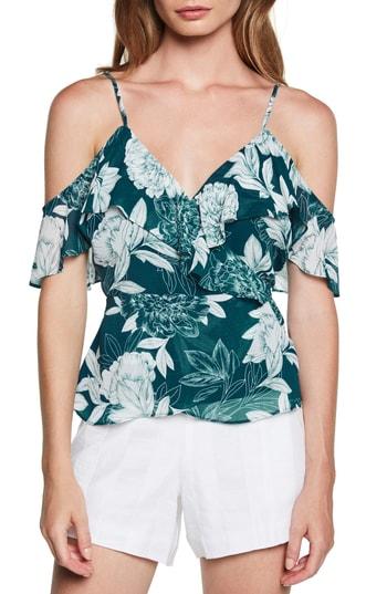 Women's Bardot Garden Party Cold Shoulder Top - Green