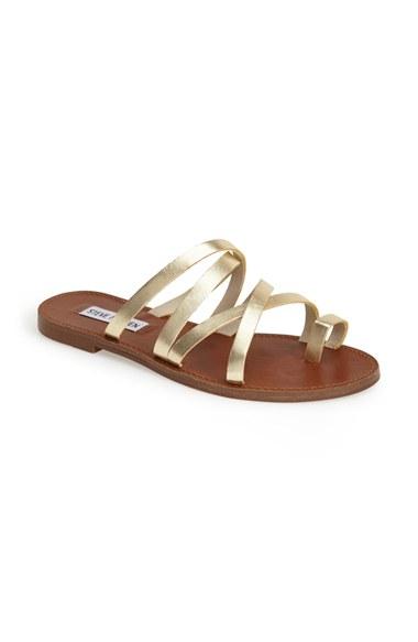 Women's Steve Madden 'antler' Strappy Leather Toe Loop Sandal, Size 10 M - Metallic