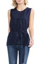 Women's Vince Camuto Soho Pin Dot Tie Belt Sleeveless Blouse - Blue