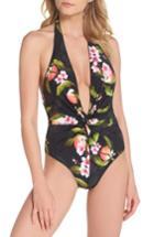 Women's Ted Baker London Cherry Blossom Twist One-piece Swimsuit - Black