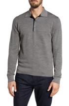 Men's Luciano Barbera Grey Needlepoint Wool & Silk Polo Sweater