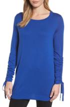 Women's Halogen Ruched Sleeve Tunic Sweater, Size - Blue