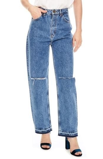 Women's Sandro Fluffy Straight Leg Jeans Us / 34 Fr - Blue