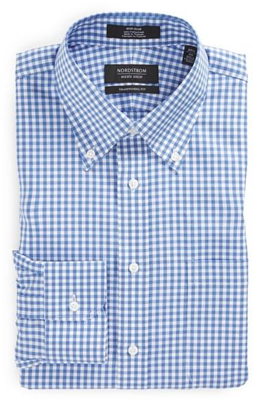 Men's Nordstrom Men's Shop Traditional Fit Non-iron Gingham Dress Shirt .5 32 - Blue