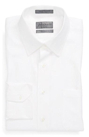 Men's John W. Nordstrom Traditional Fit Herringbone Dress Shirt 36 - White