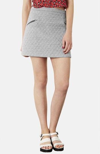 Topshop Zip Detail Quilted Cotton Miniskirt Light