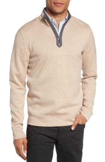 Men's Boss Sidney Quarter Zip Pullover - Beige