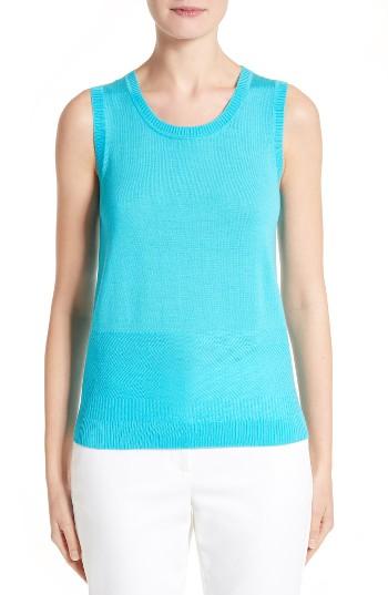 Women's St. John Collection Nitya Eyelet Knit Shell, Size - Blue