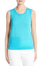 Women's St. John Collection Nitya Eyelet Knit Shell, Size - Blue