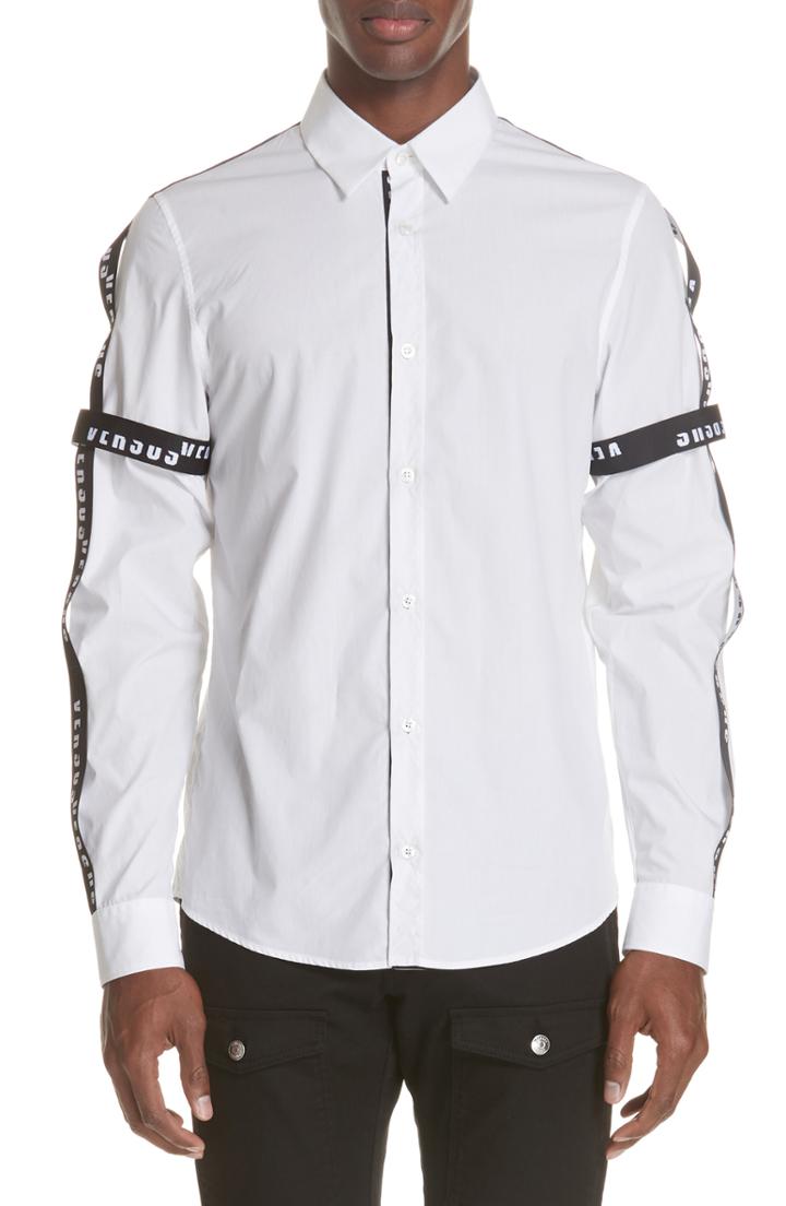 Men's Versus Versace Stripe Trim Woven Shirt