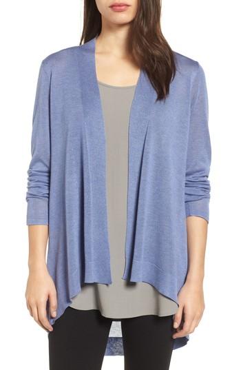 Women's Eileen Fisher Tencel & Merino Wool Shaped Cardigan, Size - Blue