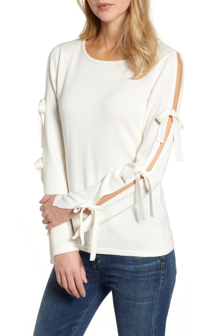 Women's Cece Bow Sleeve Sweater, Size - White