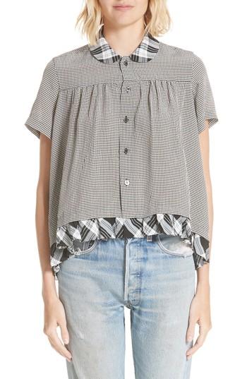 Women's Tricot Comme Des Garcons Ruffle Hem Gingham Top - Black